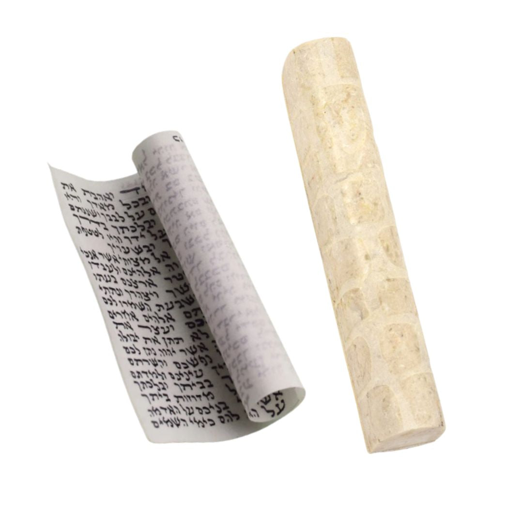 Jerusalem Stone Mezuzah with Scroll