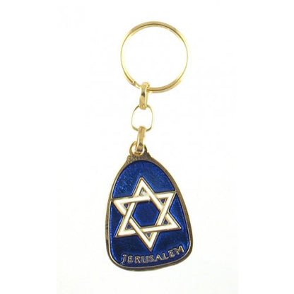 Blue Star of David Keychain (metal)