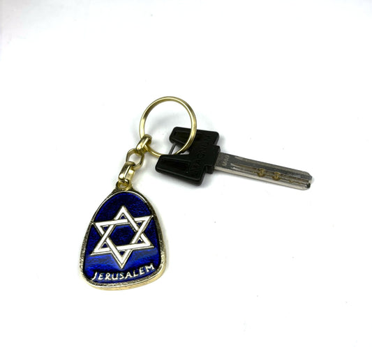 Llavero Estrella de David azul (metal)