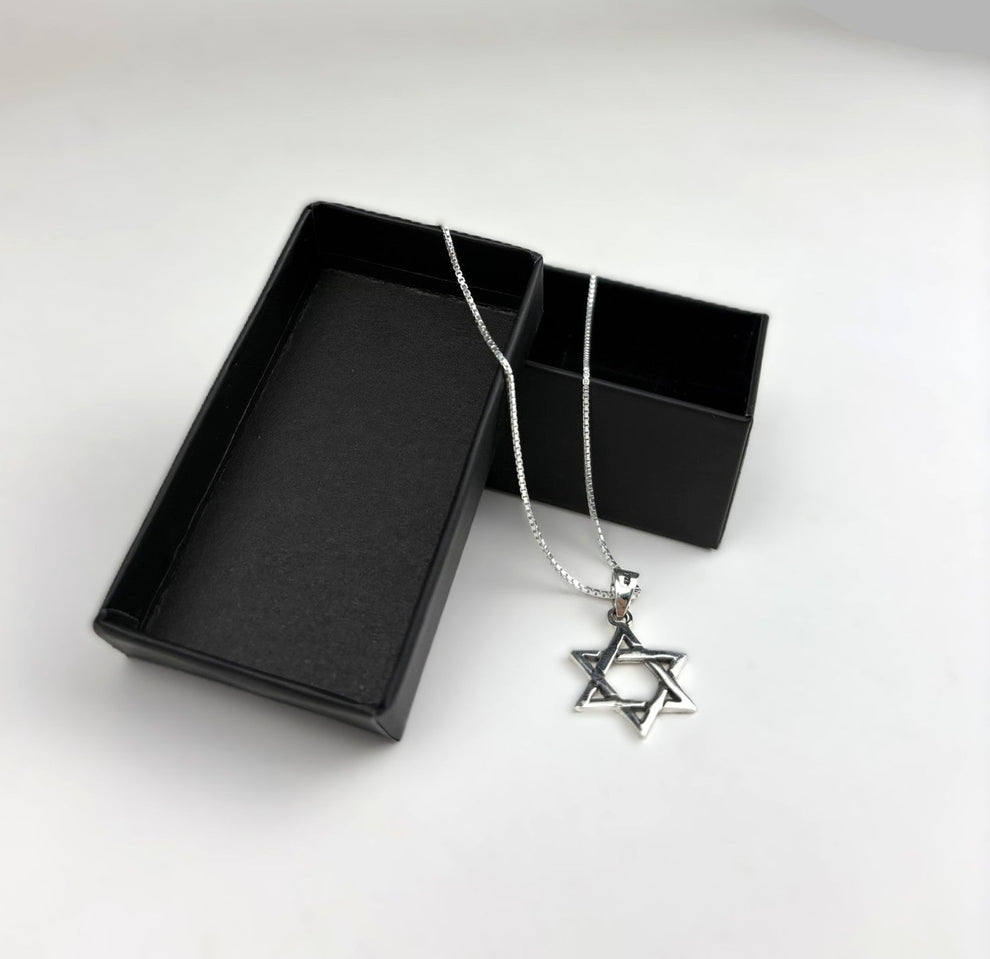 Collar Con Colgante De Rodio – Bandera Azul De Israel – Judaica Colombia